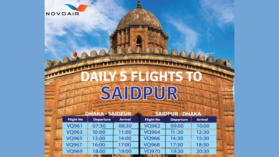 NOVOAIR increases flights to Dhaka-Saidpur route