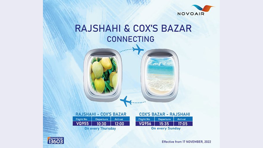NOVOAIR to operate Rajshahi-Cox’s Bazar flights from Nov 17